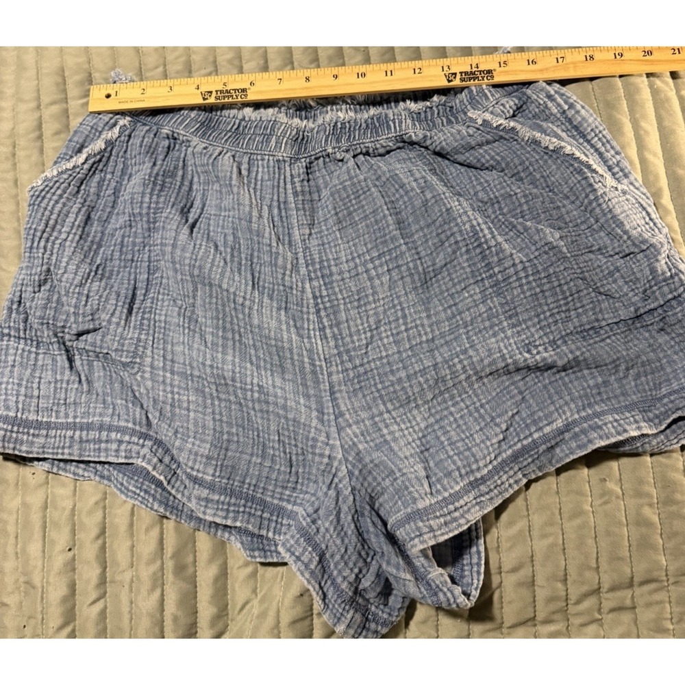 Aerie Shorts Womens XL Blue Crinkle Gauze Pull On Elastic Waist Beach Coastal
